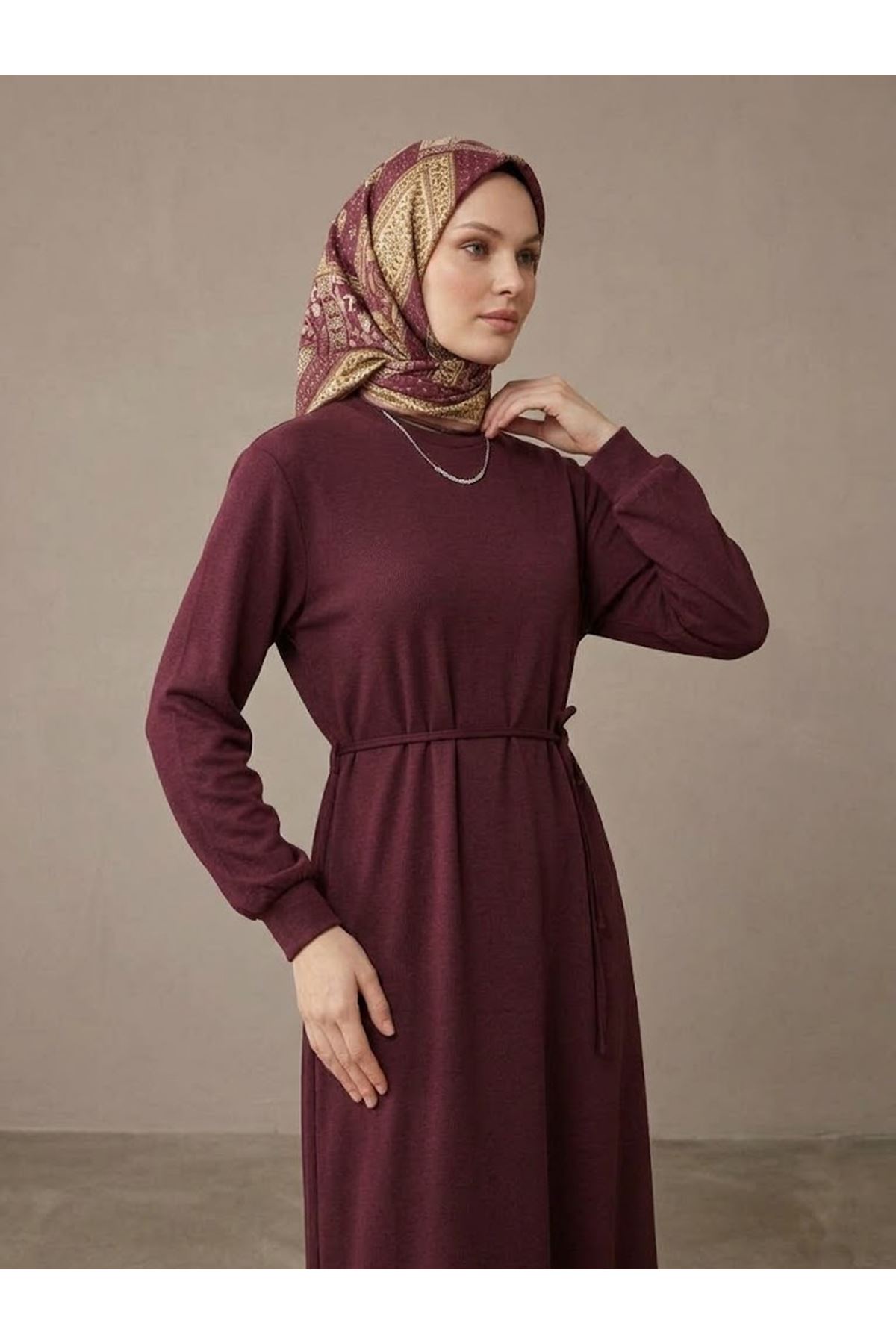 ELB04178-BRD Manşet Detay Pike Elbise-Bordo