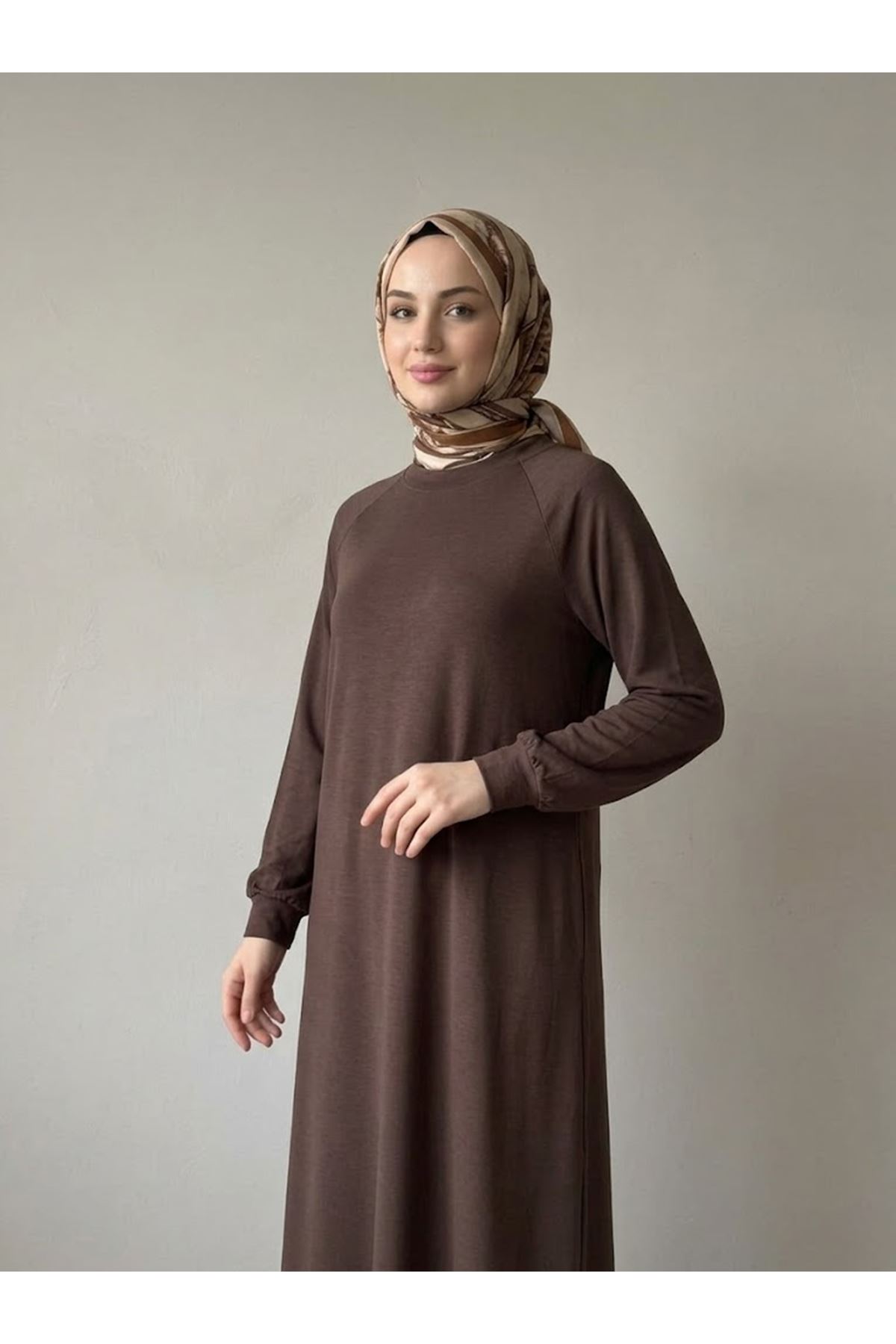 ELB04173-KHV Reglan Kol Pike Elbise-Kahve