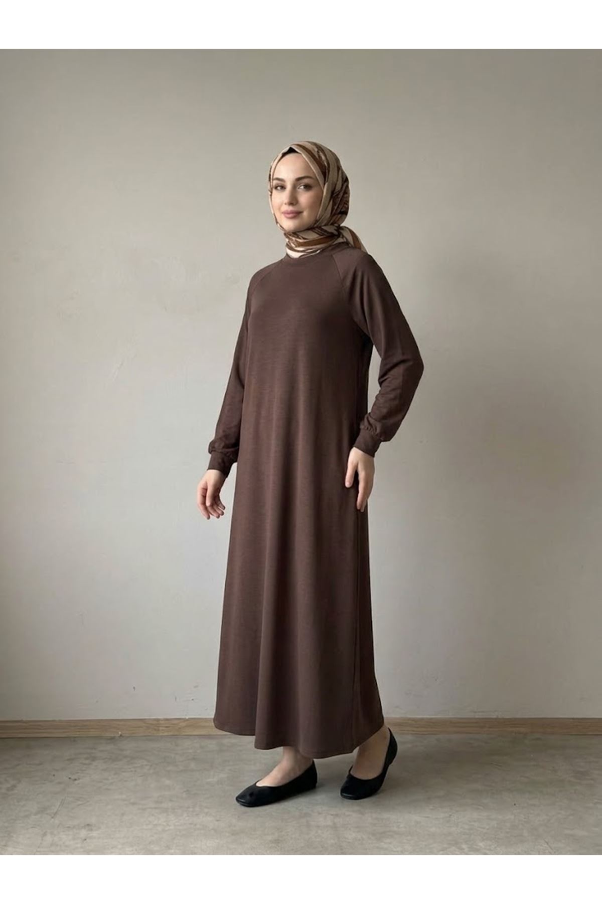 ELB04173-KHV Reglan Kol Pike Elbise-Kahve