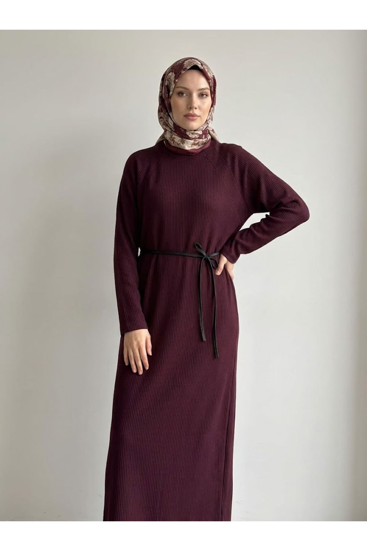 ELB04182-BRD Reglan Kol Triko Elbise-Bordo