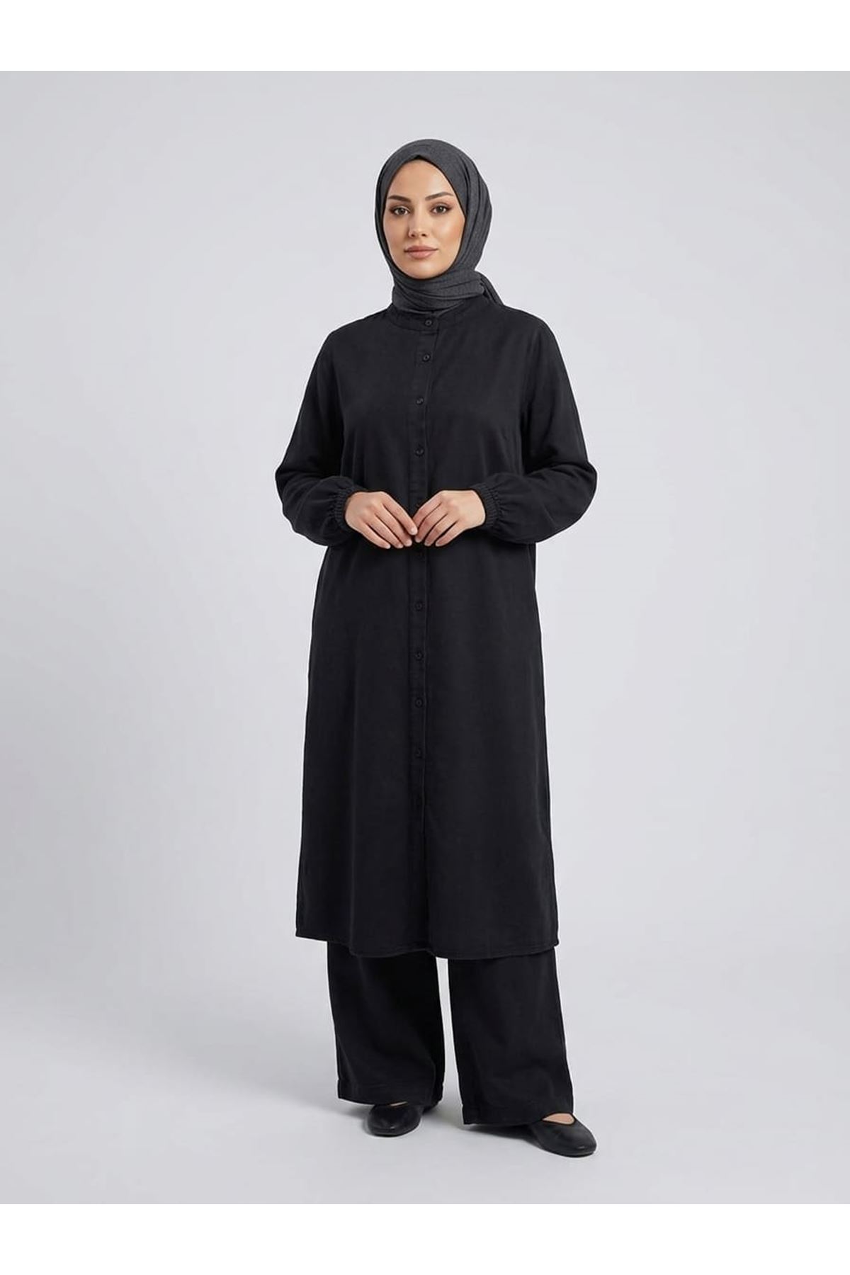 PİT00554-SYH Hakim Yaka Pantolonlu Takım-Siyah
