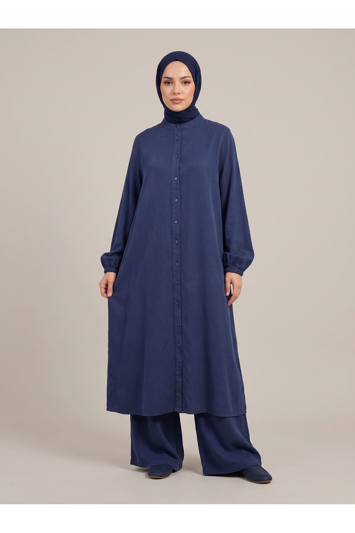 PİT00554-LCV Hakim Yaka Pantolonlu Takım-Lacivert