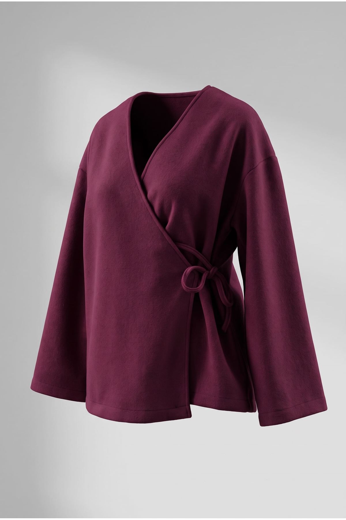 CKT01799-BRD Yan Bağlamalı Kaşe Ceket-Bordo