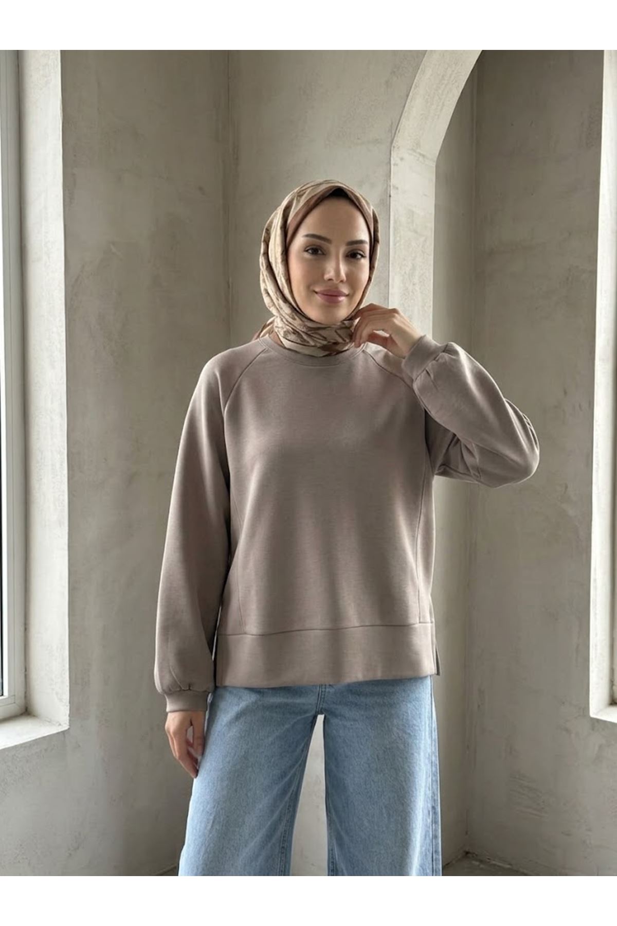 TUN06014-BEJ Parçalı Oysh Tunik-Bej