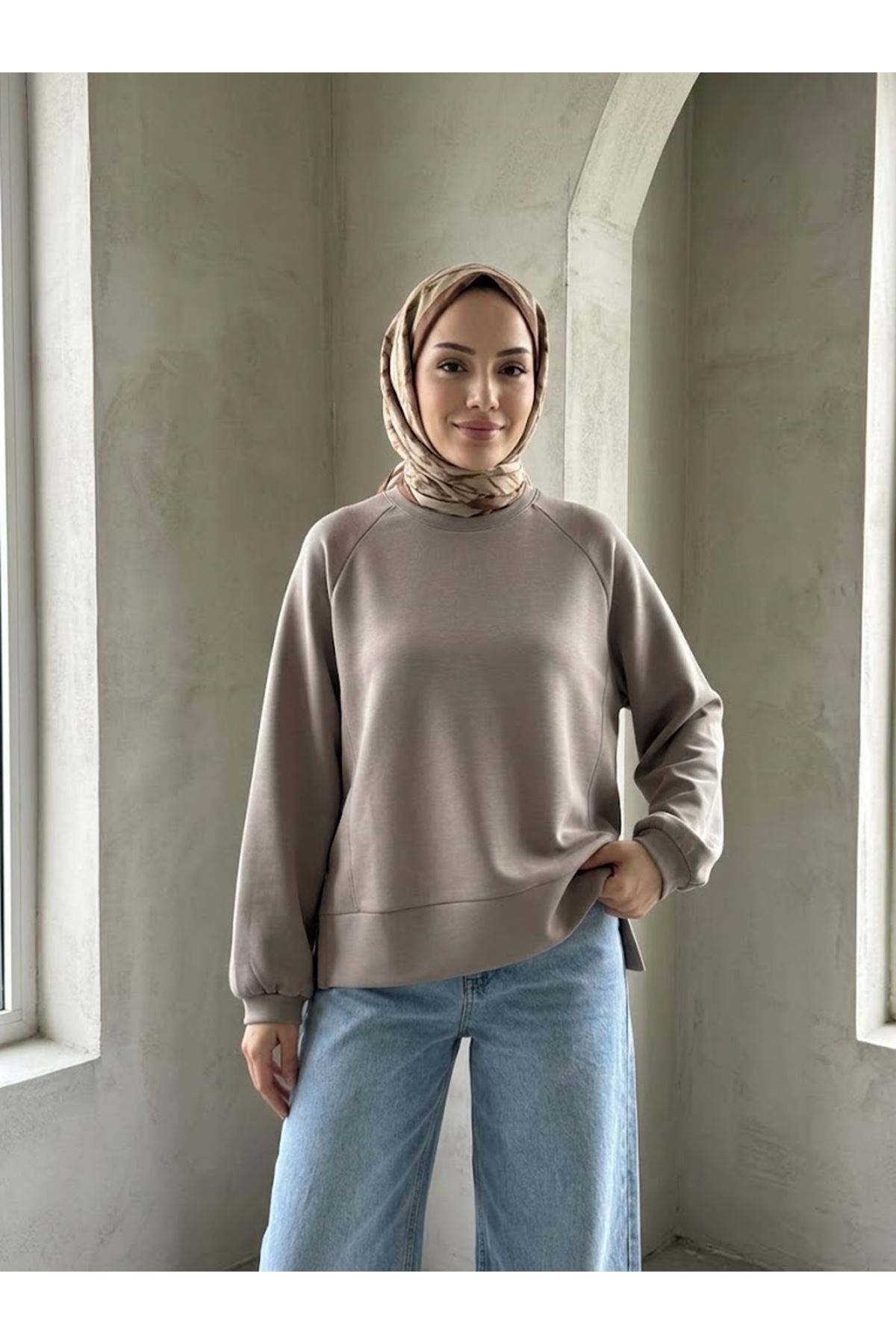 TUN06014-BEJ Parçalı Oysh Tunik-Bej