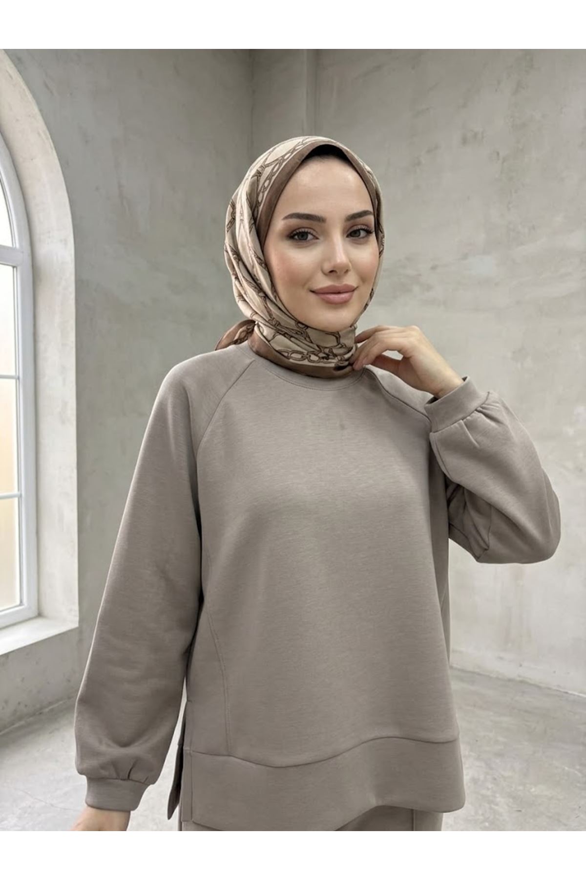TUN06014-BEJ Parçalı Oysh Tunik-Bej