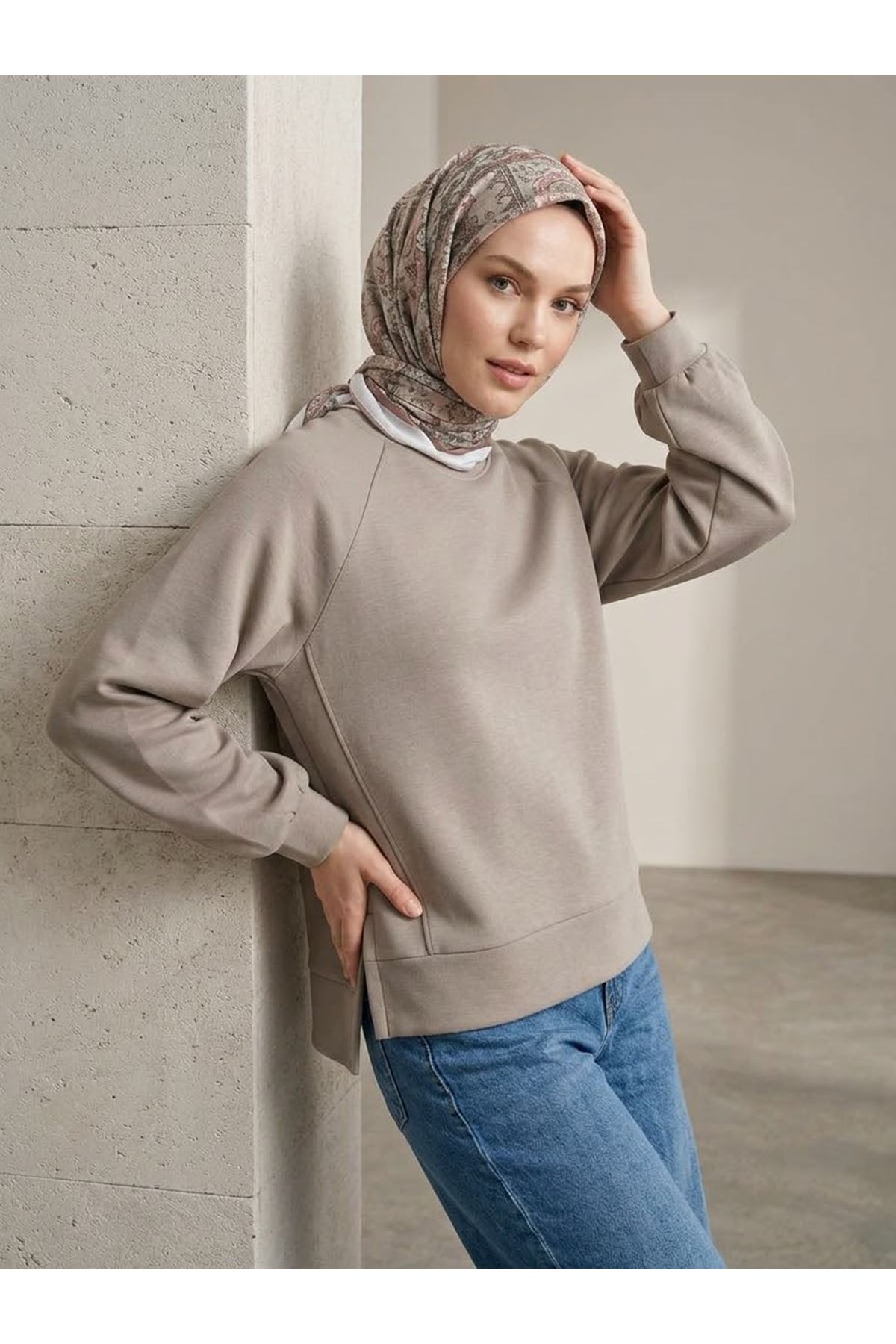 TUN06014-BEJ Parçalı Oysh Tunik-Bej