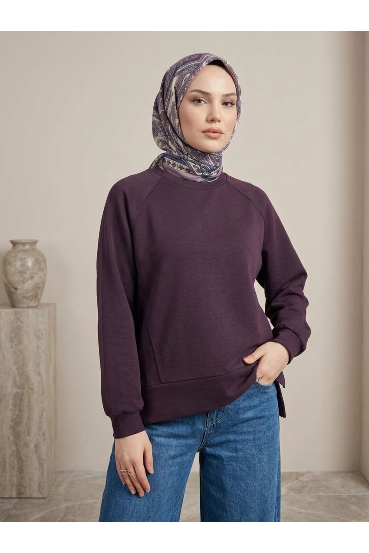 TUN06014-BRD Parçalı Oysh Tunik-Bordo