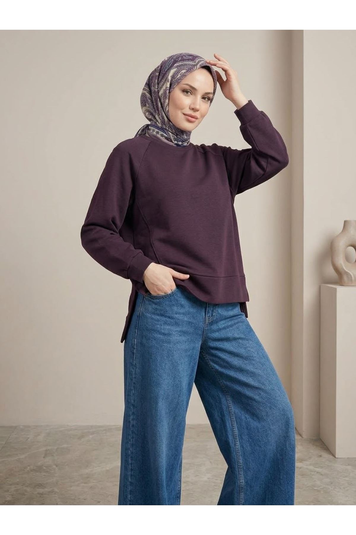 TUN06014-BRD Parçalı Oysh Tunik-Bordo