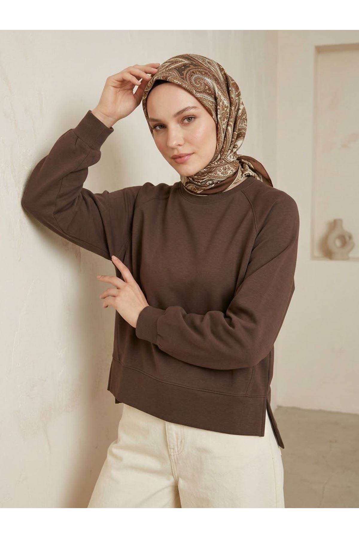 TUN06014-KHV Parçalı Oysh Tunik-Kahve