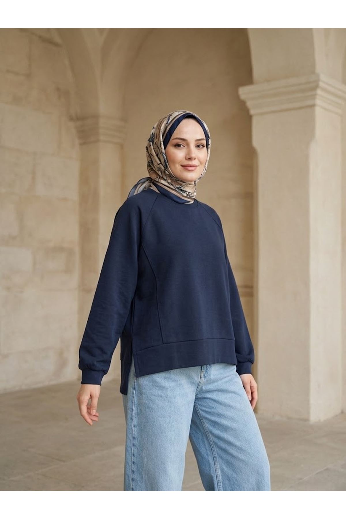 TUN06014-LCV Parçalı Oysh Tunik-Lacivert
