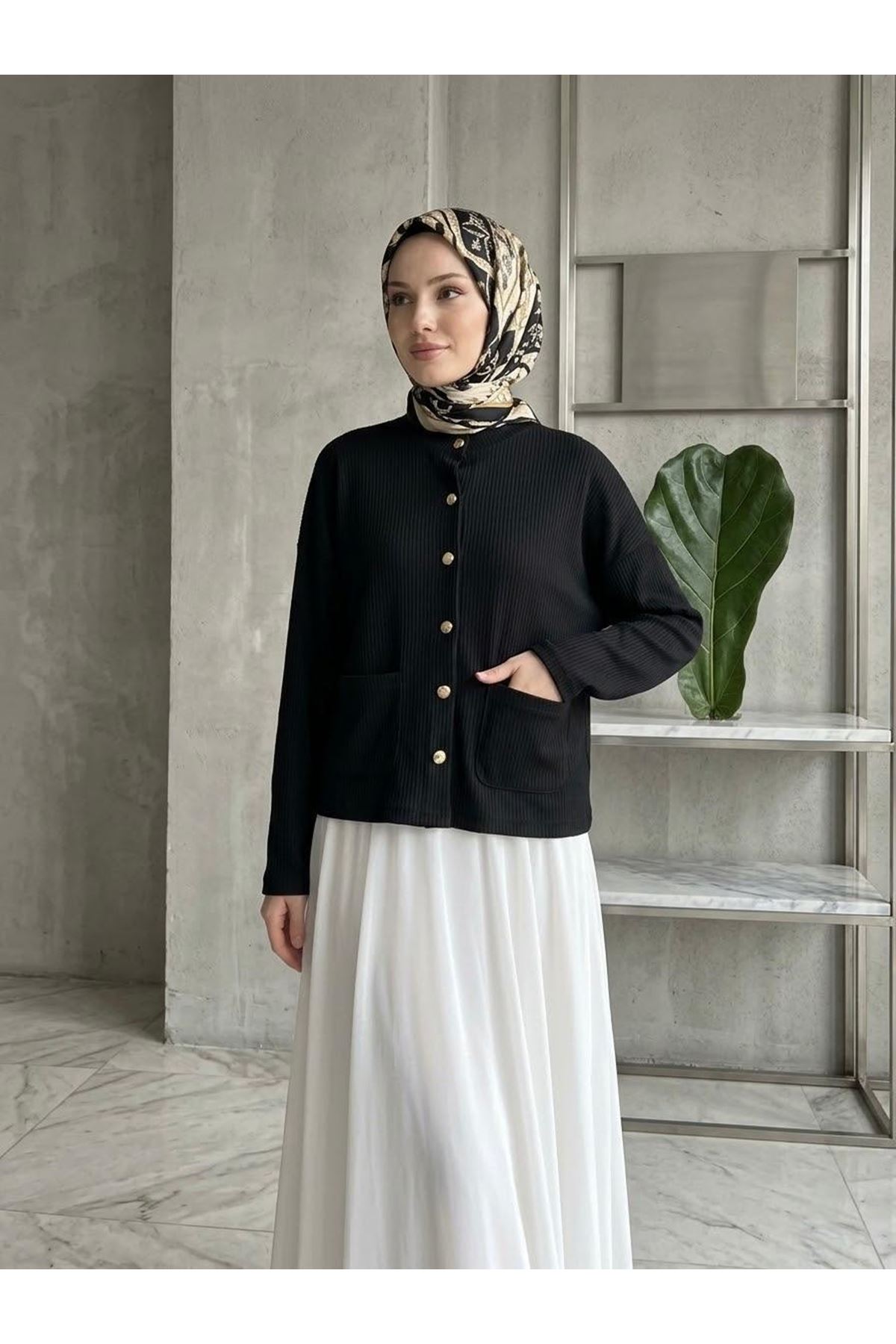 HIR02460-SYH Cep Detay Kısa Hırka-Siyah