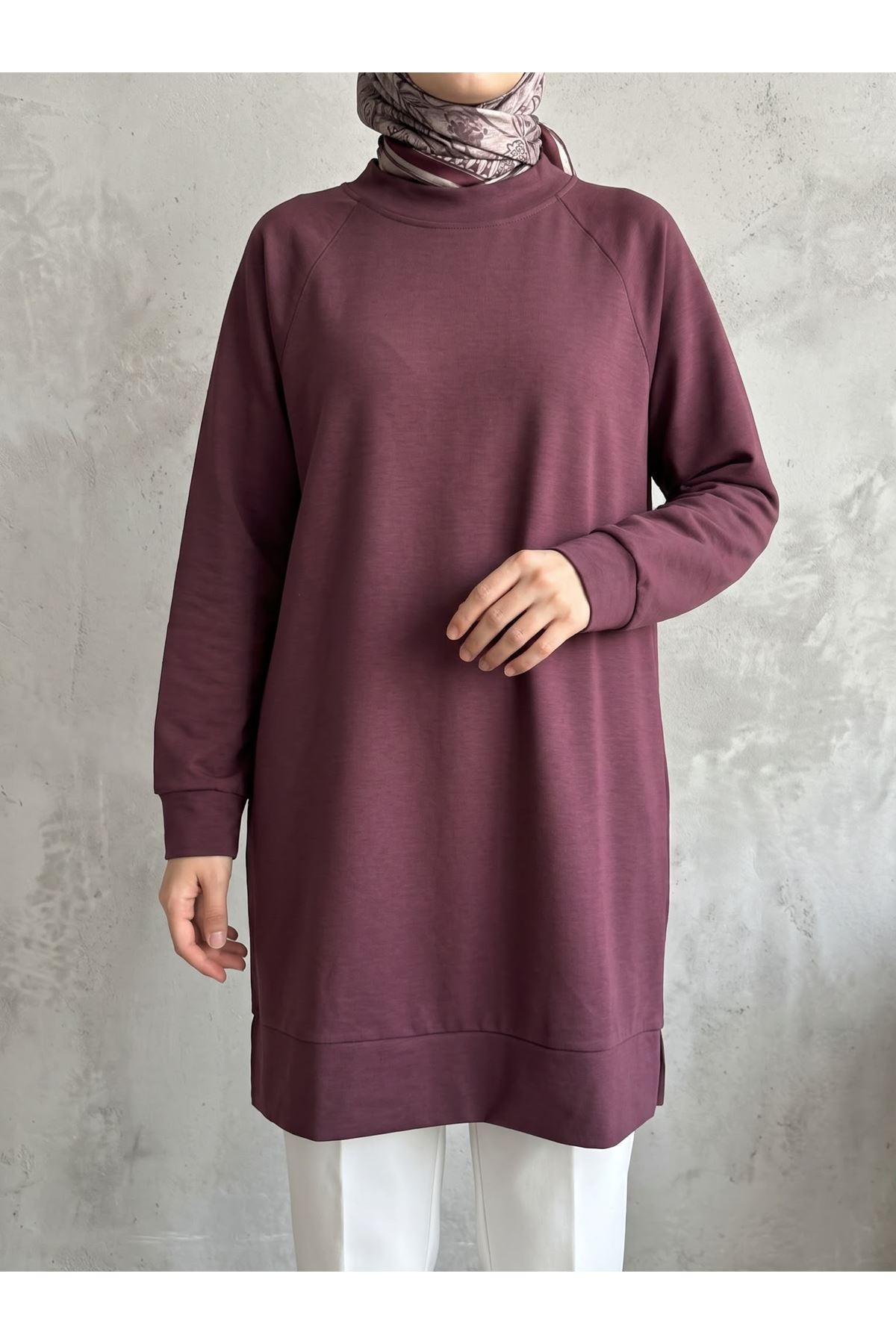 TUN06013-BRD Reglan Kol Manşetli Pike Tunik-Bordo