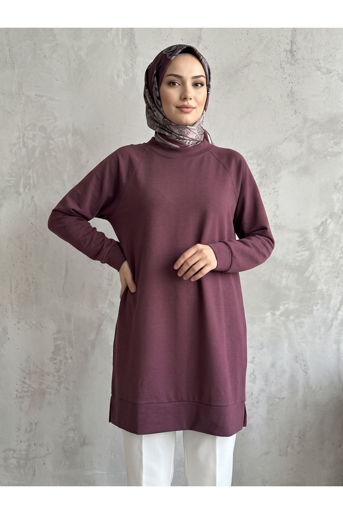 TUN06013-BRD Reglan Kol Manşetli Pike Tunik-Bordo
