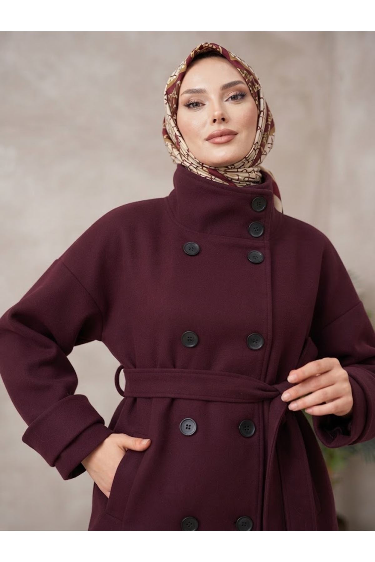 CKT01800-BRD Apoletli Kaşe Ceket-Bordo