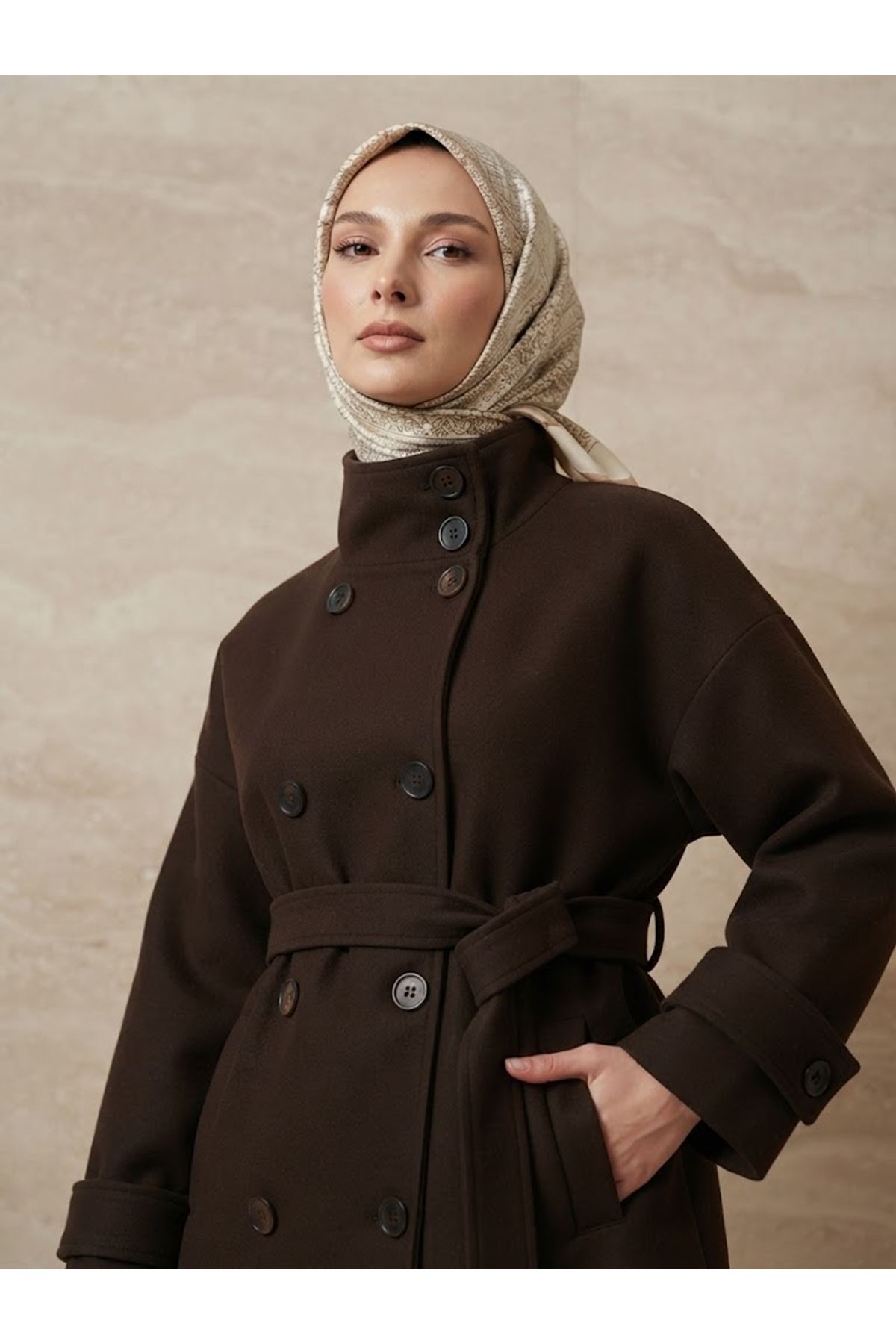 CKT01800-KHV Apoletli Kaşe Ceket-Kahve