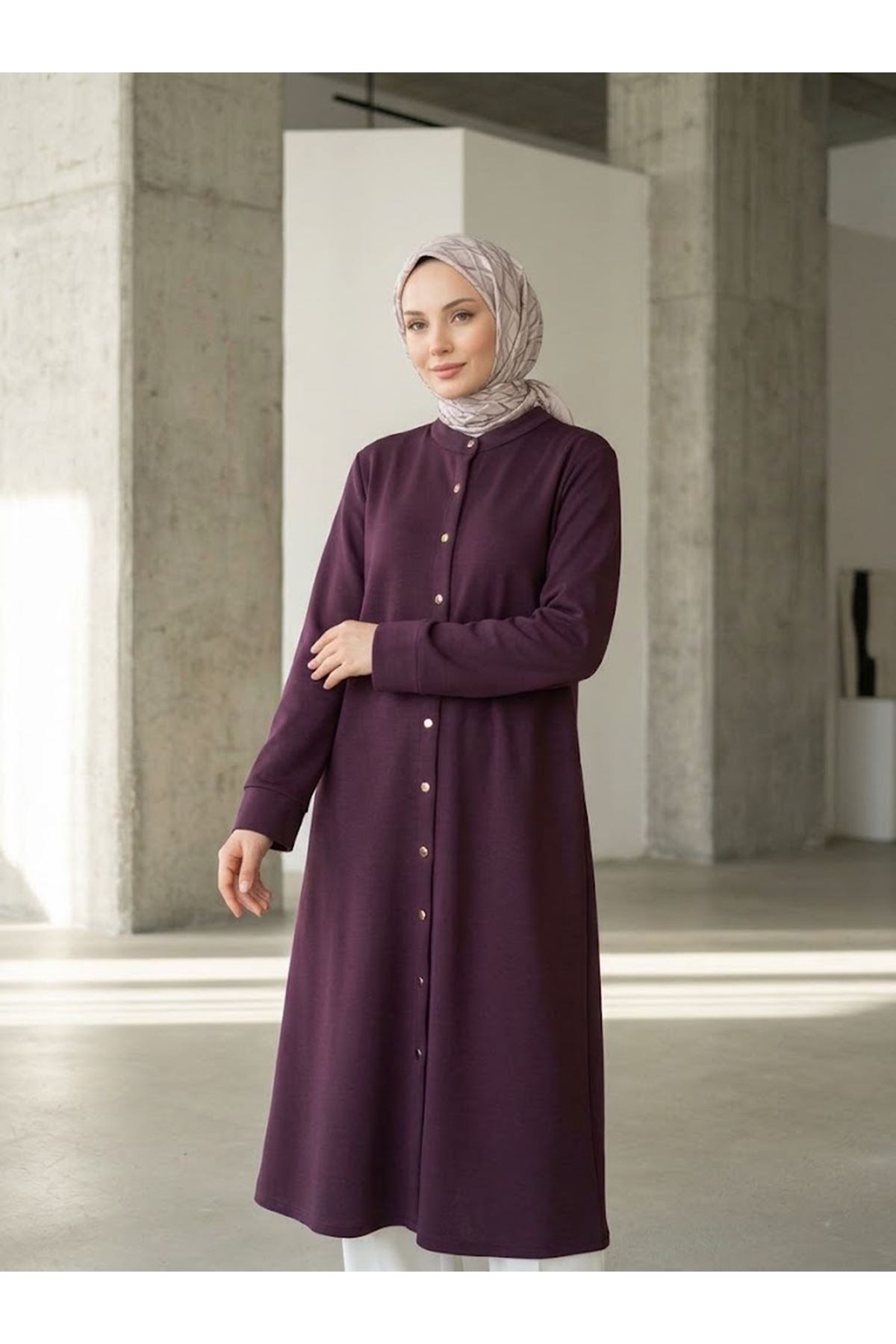 TUN06026-BRD Hakim Yaka  Uzun Oysh Tunik-Bordo
