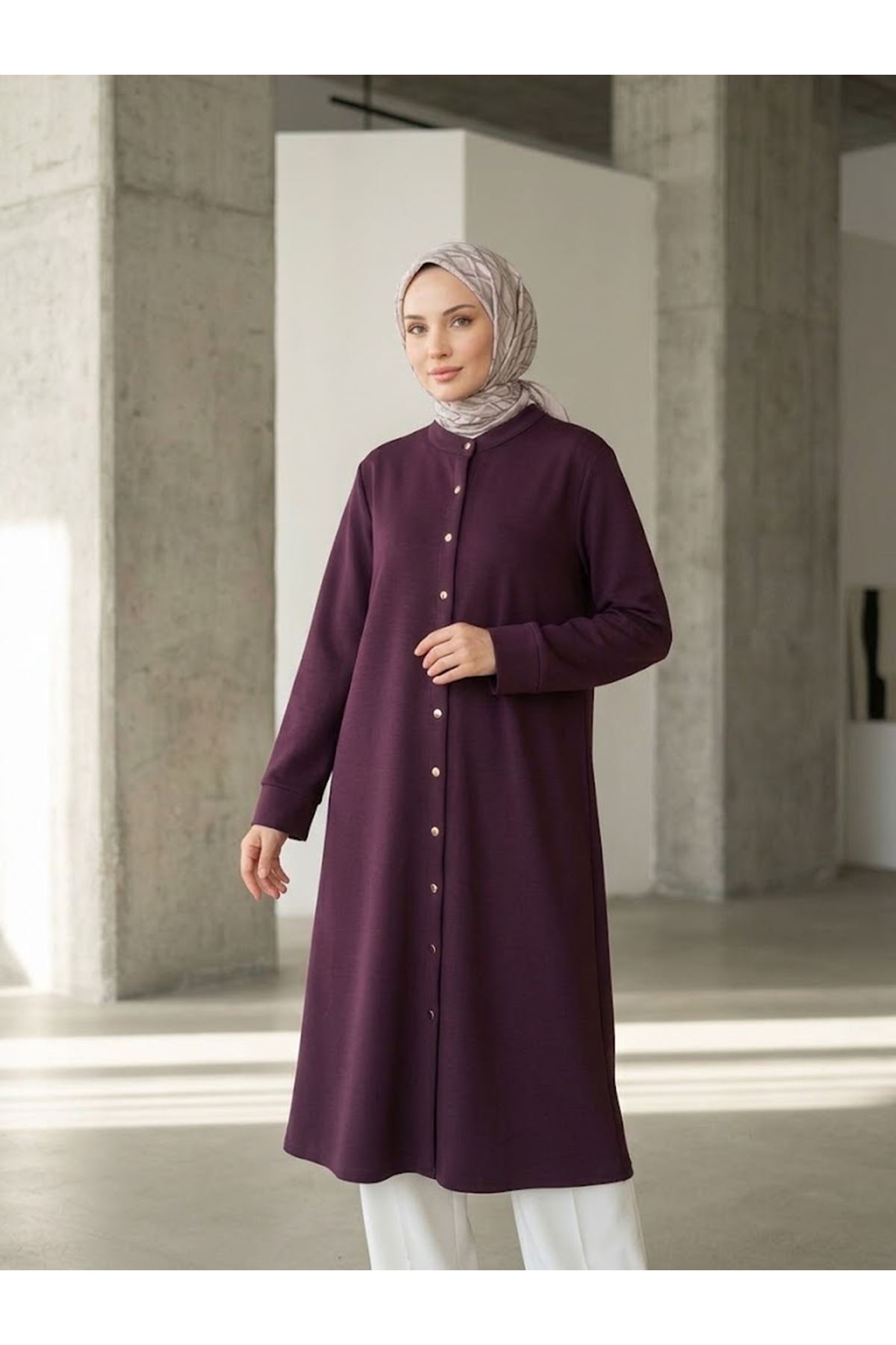 TUN06026-BRD Hakim Yaka  Uzun Oysh Tunik-Bordo