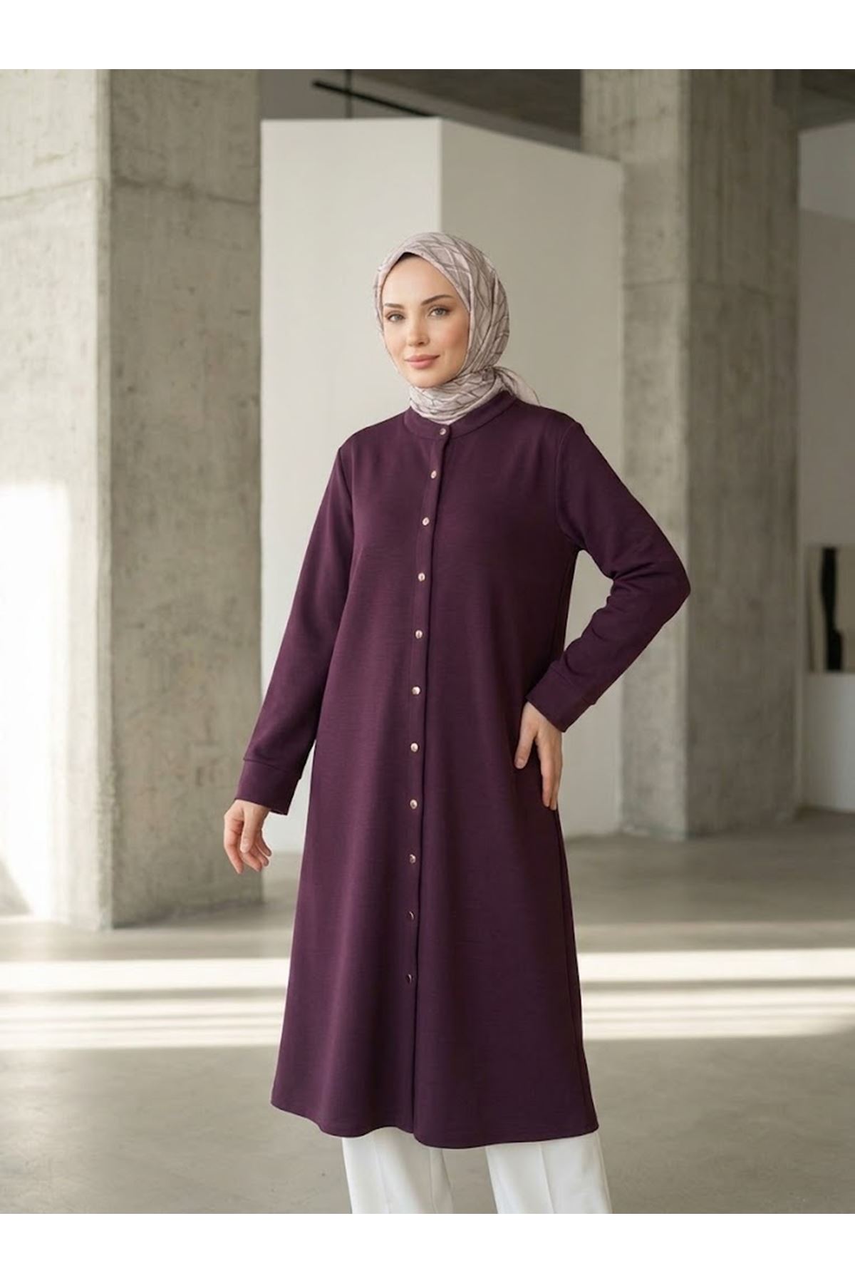 TUN06026-BRD Hakim Yaka  Uzun Oysh Tunik-Bordo