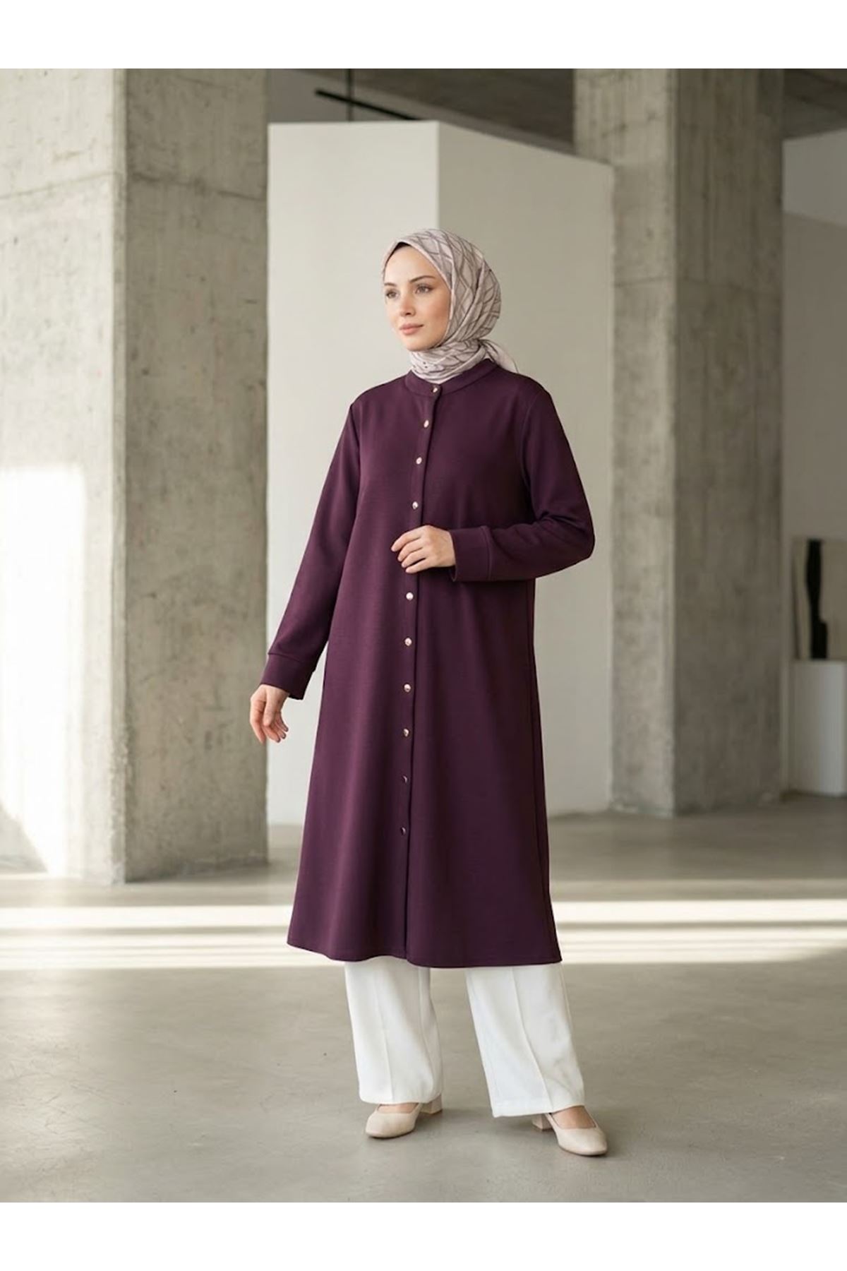TUN06026-BRD Hakim Yaka  Uzun Oysh Tunik-Bordo