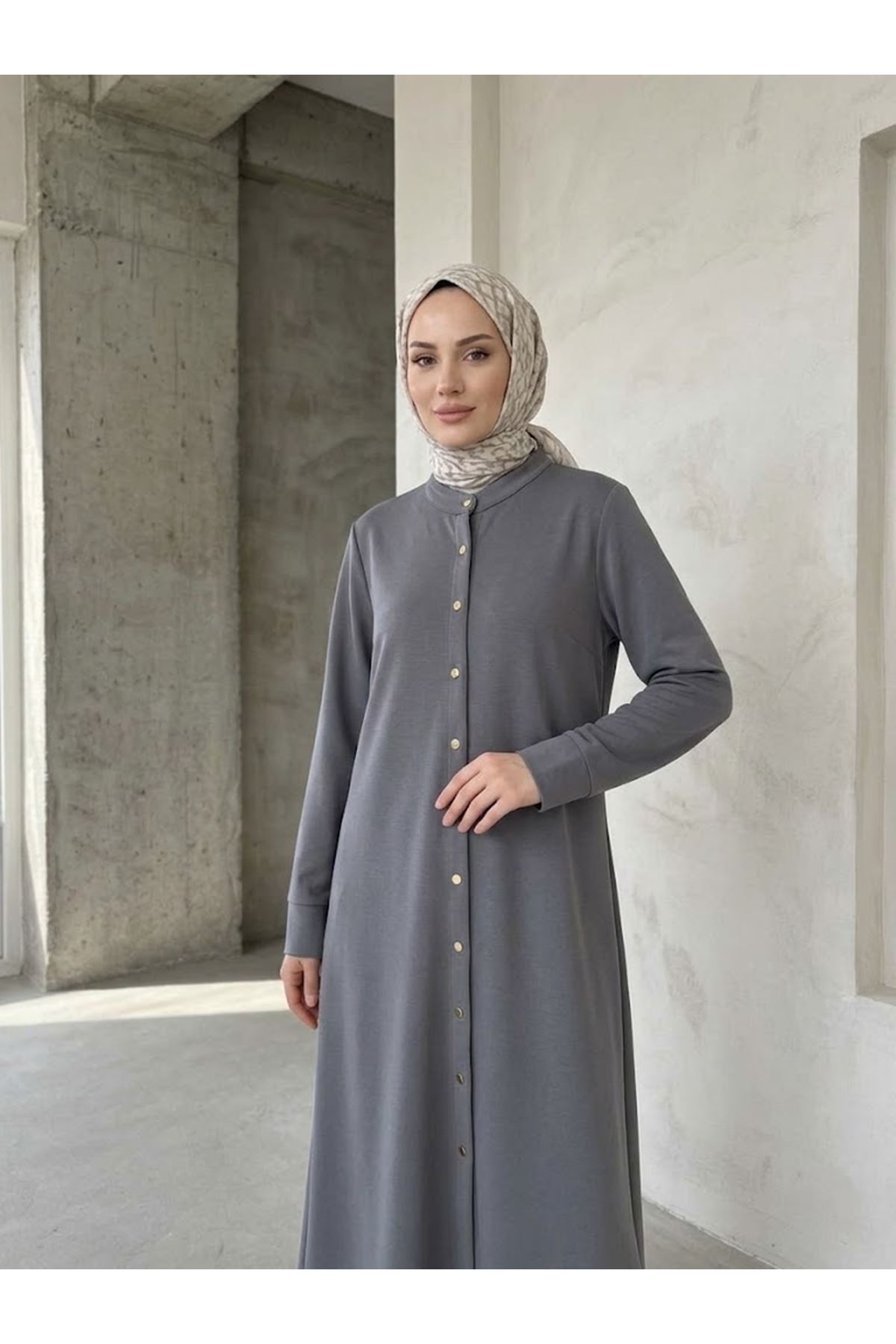 TUN06026-GRN Hakim Yaka  Uzun Oysh Tunik-Gri
