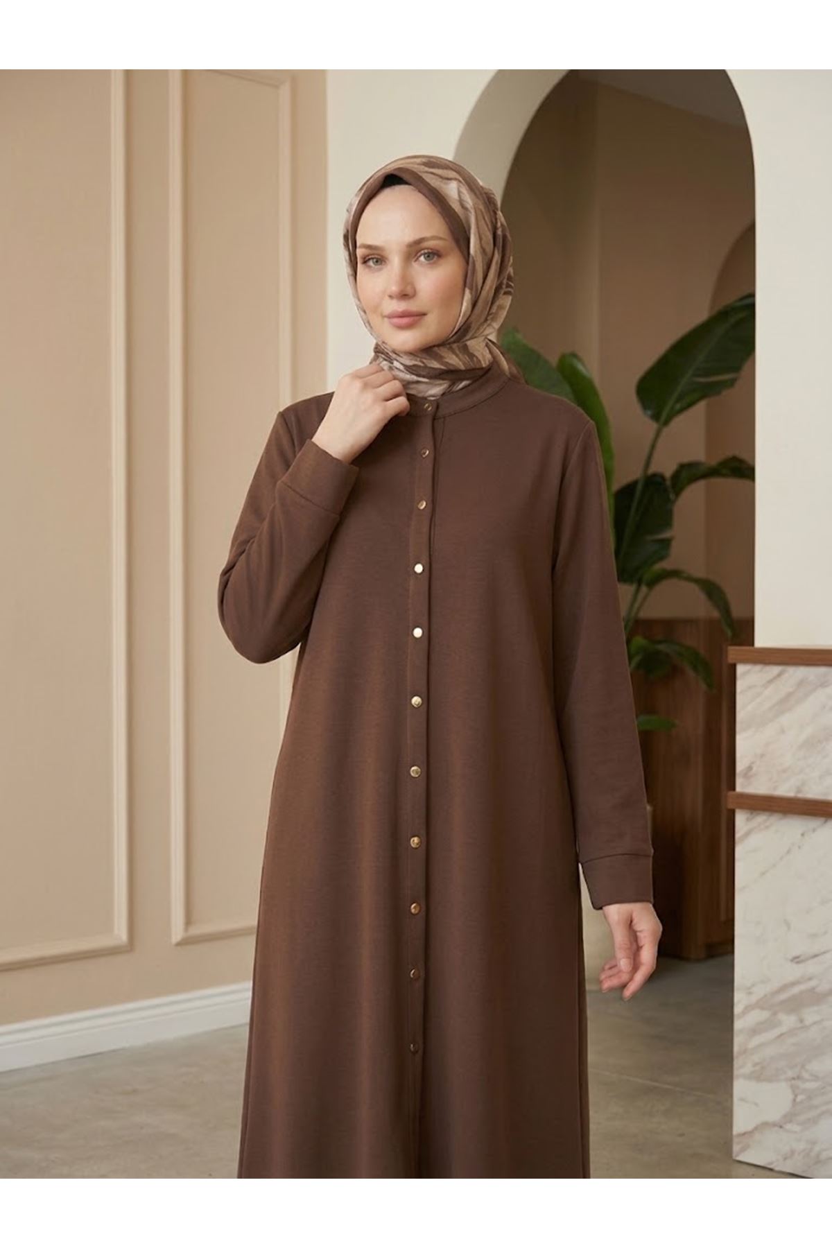 TUN06026-KHV Hakim Yaka  Uzun Oysh Tunik-Kahve