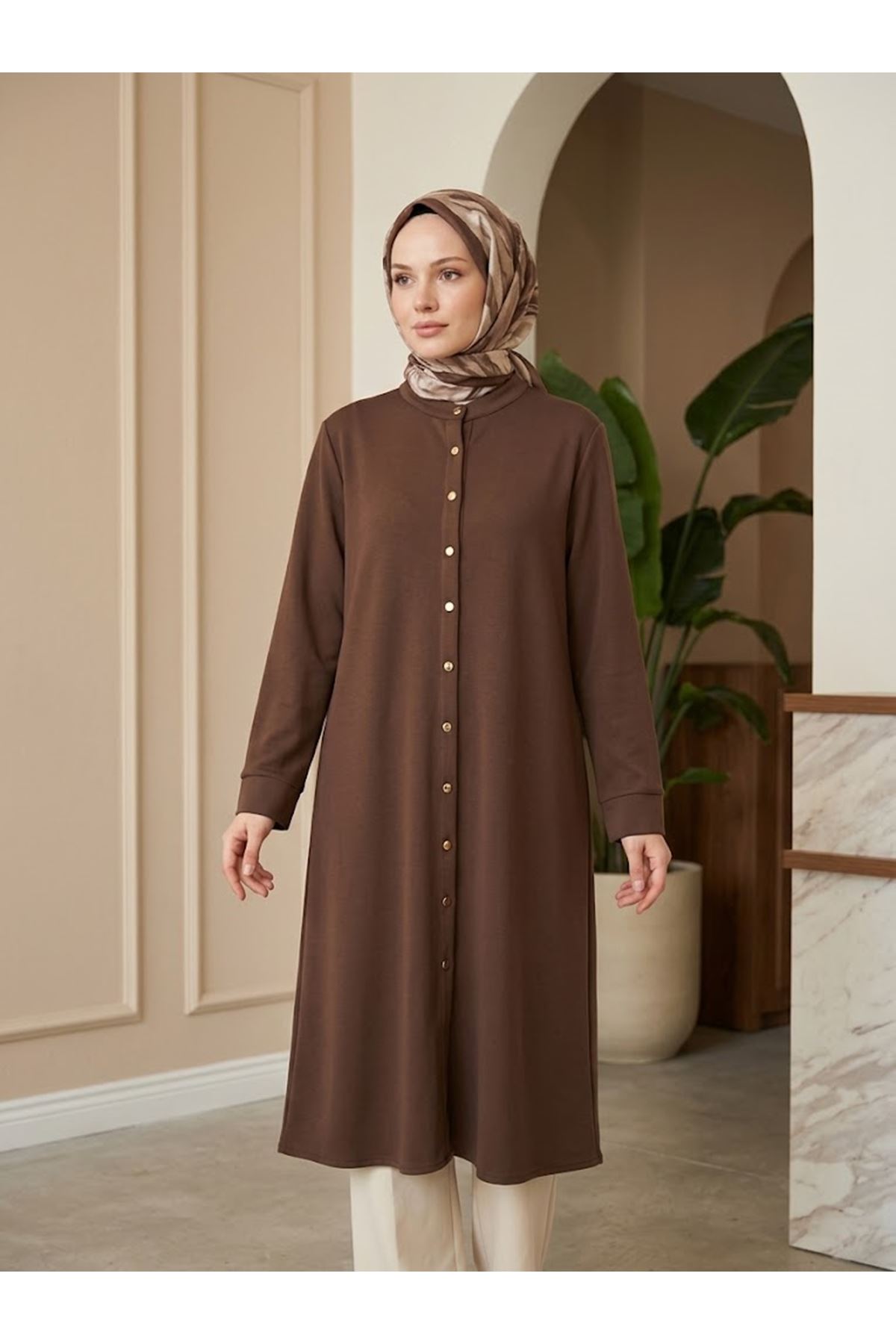TUN06026-KHV Hakim Yaka  Uzun Oysh Tunik-Kahve