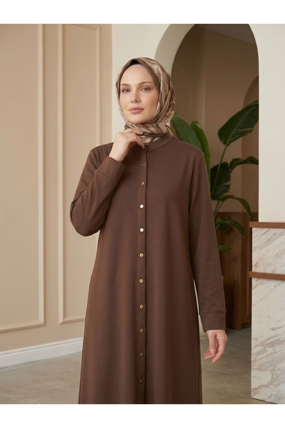 TUN06026-KHV Hakim Yaka  Uzun Oysh Tunik-Kahve
