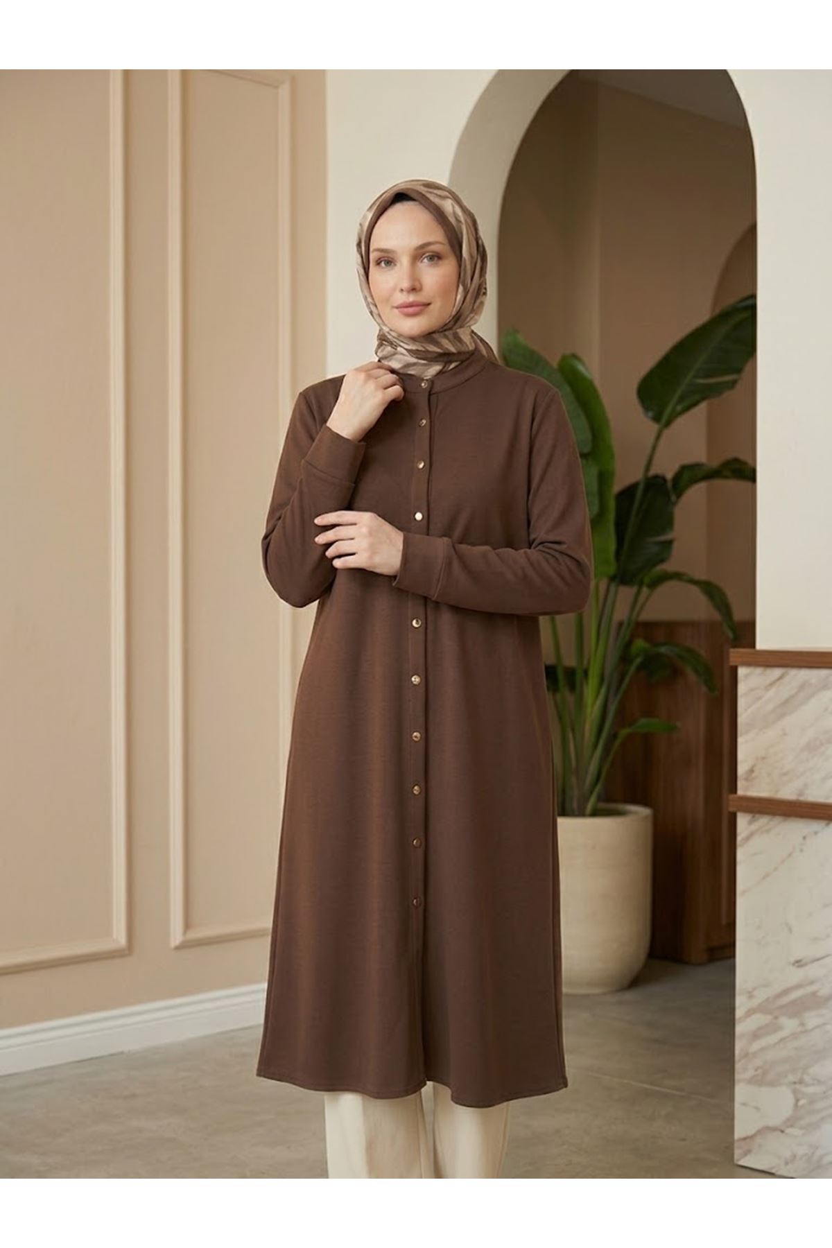 TUN06026-KHV Hakim Yaka  Uzun Oysh Tunik-Kahve