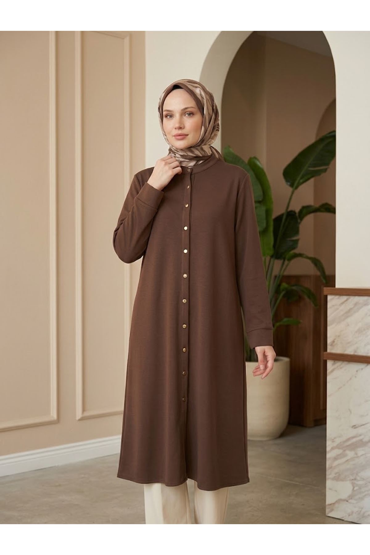 TUN06026-KHV Hakim Yaka  Uzun Oysh Tunik-Kahve