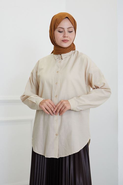 GLK00198-15 Düğmeli Poplin Gömlek-Taş