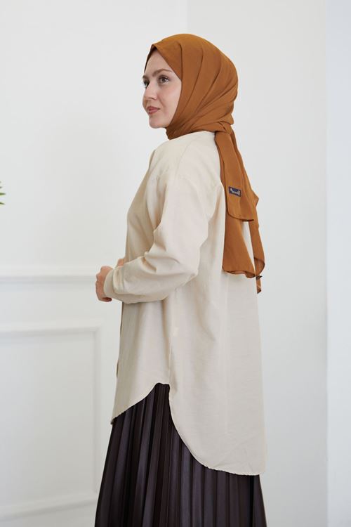 GLK00198-15 Düğmeli Poplin Gömlek-Taş