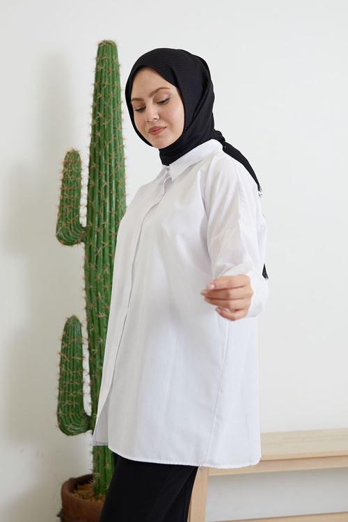 GLK00198-BYZ Düğmeli Poplin Gömlek-Beyaz