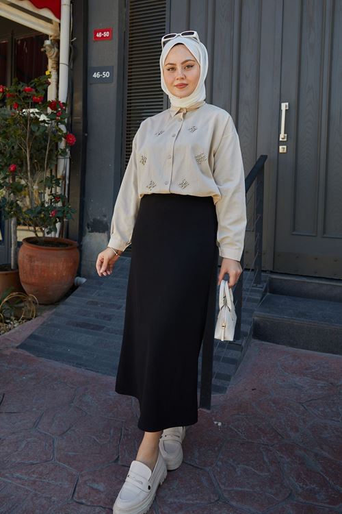 MOE02987-SYH Kadın Fermuarlı Kalem Etek-Siyah