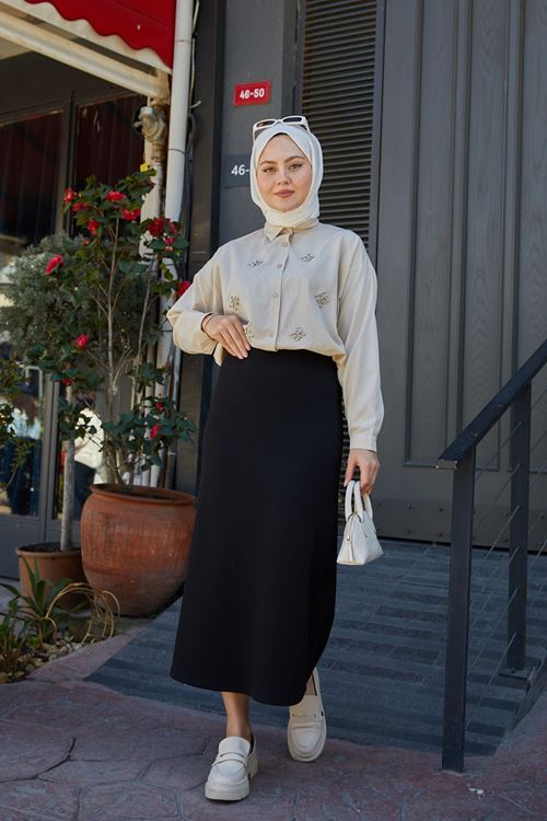 MOE02987-SYH Kadın Fermuarlı Kalem Etek-Siyah