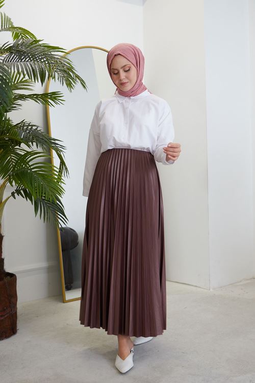 MOE02988-KHV Lakeli Piliseli Etek-Kahve