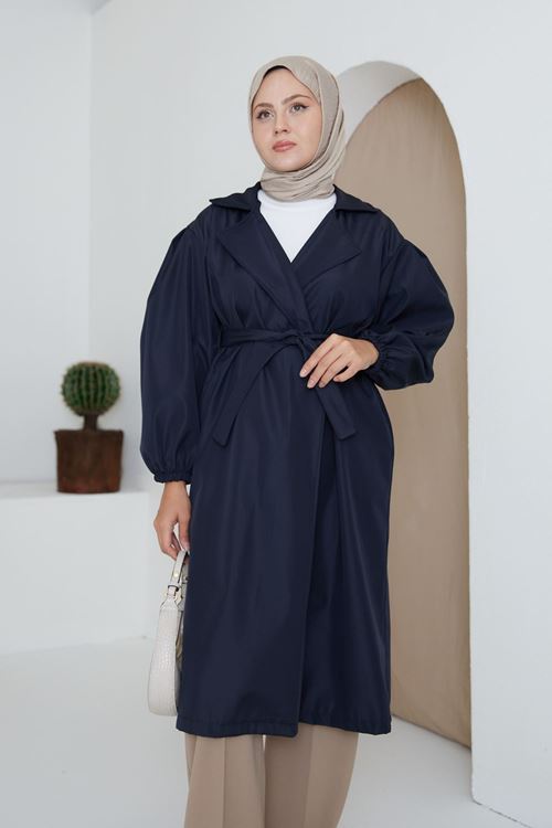 TRÇ00114-LCV Kuşaklı Trençkot-Lacivert