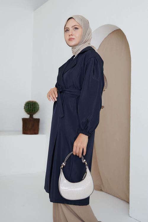 TRÇ00114-LCV Kuşaklı Trençkot-Lacivert