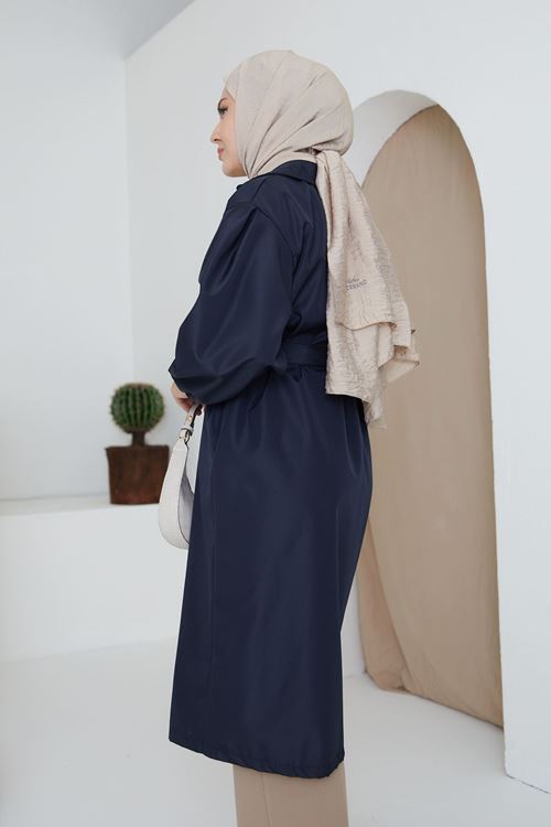 TRÇ00114-LCV Kuşaklı Trençkot-Lacivert