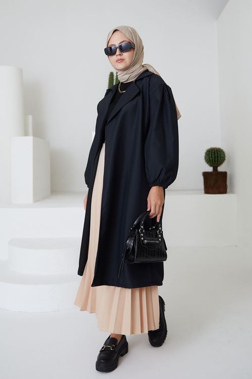 TRÇ00114-SYH Kuşaklı Trençkot-Siyah