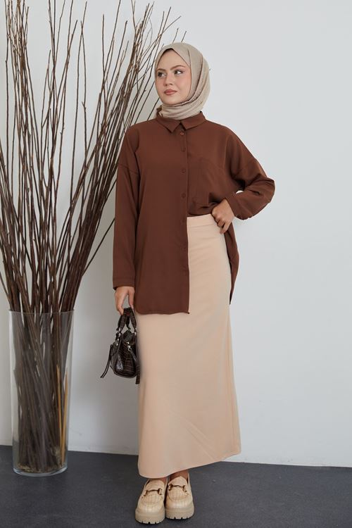MOE02987-BEJ Kadın Fermuarlı Kalem Etek-Bej