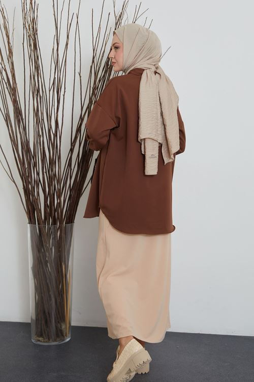 MOE02987-BEJ Kadın Fermuarlı Kalem Etek-Bej