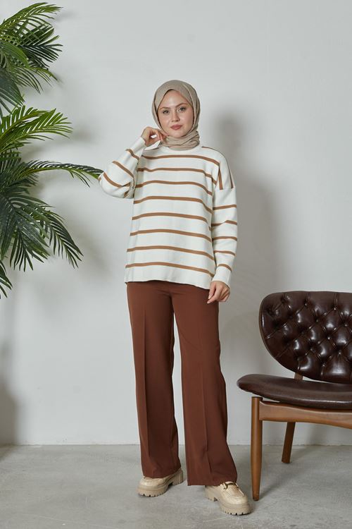 PNT00018-08 Retro Palazzo Pantolon-Kahve