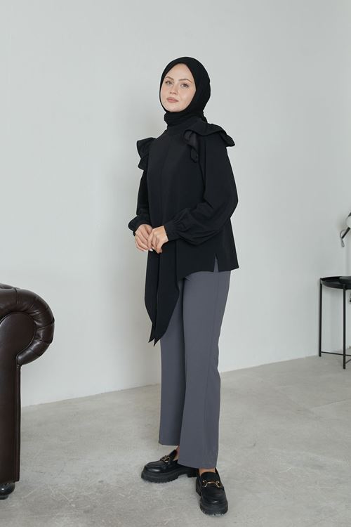 PNT01509-GRN Düğmeli Pantolon-Gri