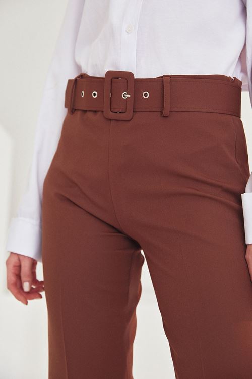 PNT01425-KHV İspanyol Paça Dabıl Pantolon-Kahve
