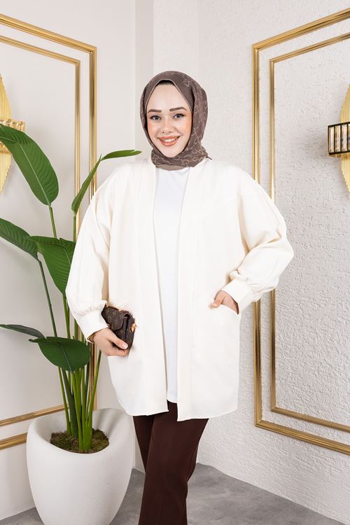 HIR02423-EKR Cep Detay Atlas Hırka-Ekru