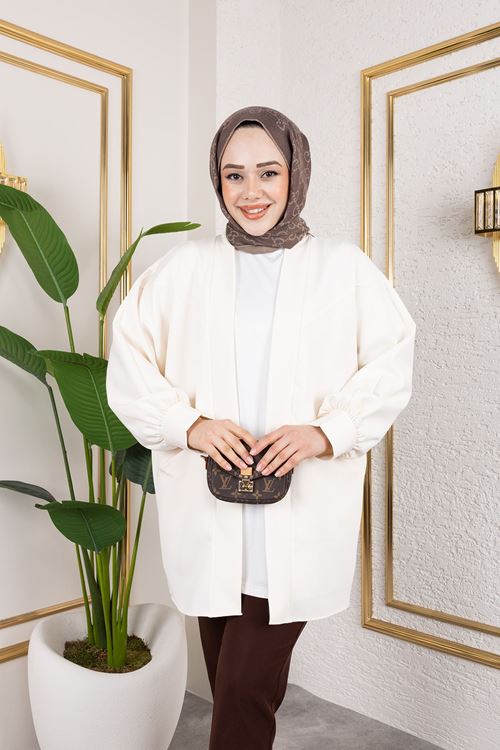 HIR02423-EKR Cep Detay Atlas Hırka-Ekru