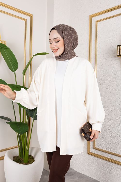 HIR02423-EKR Cep Detay Atlas Hırka-Ekru