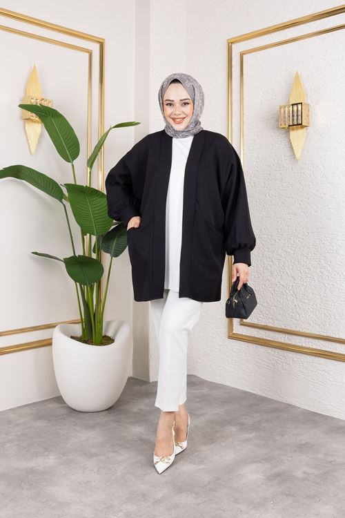 HIR02423-SYH Cep Detay Atlas Hırka-Siyah