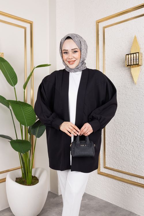 HIR02423-SYH Cep Detay Atlas Hırka-Siyah